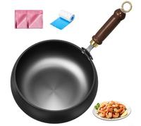 Generico Padella in Ferro Cinese, Antiaderente Non Rivestita Forgiato a Mano, Pentola in Ferro Con Coperchio in Vetro/Legno Per Friggere Ad Alta Temperatura Stufare Bollire (Senza coperchio, 28cm)