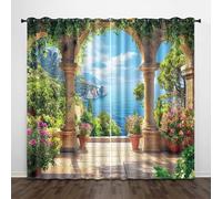 Generico Paesaggio 3D Tende da 2 Pannelli Ombreggiatura 117L x 229A CM Arco Montagne Mare Poliestere Isolamento Termico Tenda per Finestra per Camera da Ietto Soggiorno Cucina Sala Giochi