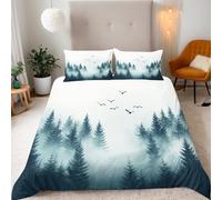 Generico Paesaggio Copripiumino una Piazza e Mezza 200x200cm Uccelli Della Foresta Copripiumino Matrimoniale Microfibra Biancheria da Letto 3 Pezzi Set con Cerniera Nascosta e 2 Federe 50x75cm