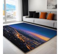 Generico Paesaggio Urbano Tappeto 80 x 150 cm con fondo antiscivolo, morbido pelo corto Tappeto Esterno Scena Notturna Luci Di Edifici per camera da letto sala da pranzo soggiorno Cameretta