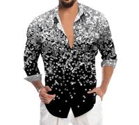 Generico Paillettes Uomo Camicia Glitter Discoteca T Shirt Maniche Camicie Metallico Glitterata Stile Party Ballo Danza Club Maglietta Maniche Corte,Camicia Casual Uomo