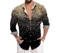 Generico Paillettes Uomo Camicia Glitter Discoteca T Shirt Maniche Camicie Metallico Glitterata Stile Party Ballo Danza Club Maglietta Maniche Corte,Camicia Casual Uomo