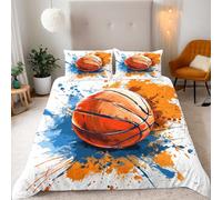 Generico Pallacanestro Parure Copripiumino Matrimoniale 155x220cm Modello Di Basket Colorato Copripiumino Ragazza Set di Biancheria da Letto Microfibra Cerniera Nascosta 3 Pezzi e 2 x Federe 50x75cm