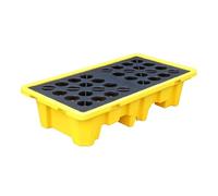 Generico Pallet di contenimento modulare per fuoriuscite con Scarico - Giallo e Nero, capacità 1/2 Fusto (130x68x30 cm/51x27x12 Pollici) - Ideale per Lo stoccaggio Sicuro di liquidi e la prevenzione