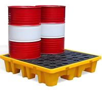 Generico Pallet di contenimento per fuoriuscite Giallo e Nero, Piattaforma modulare per Il Controllo delle fuoriuscite di fusti di Olio, Piattaforma impilabile in polietilene - 130x130x30 cm per Maga