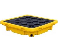 Generico Pallet modulare per Il contenimento di fuoriuscite di fusti di Petrolio - Vassoio a griglia impilabile con drenaggio e Tasche per carrelli elevatori, 67x67x15 cm, Design Giallo Resistente PE