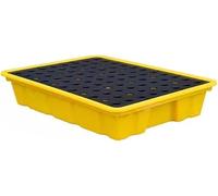 Generico Pallet per Il Controllo delle fuoriuscite di Olio - Vassoio di contenimento modulare con drenaggio, Piattaforma a griglia Industriale Resistente per Uso in Garage e Fabbrica, Giallo, 49x35x9