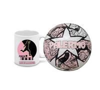 Generico Pallone con i colori del Palermo calcio e scritta Forza rosa nero + una tazza bianca personalizzabile con nome in ceramica con stampa dei colori della squadra del cuore tifoso