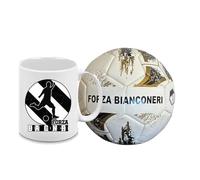 Generico Pallone n.2 mini con i colori Bianconeri calcio e scritta Forza bianco neri + una tazza bianca in ceramica con stampa dei colori della tua squadra del cuore vecchia signora torino