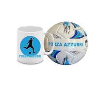 Generico Pallone n.2 Mini palla con i colori del Napoli calcio e scritta Forza Azzurri + una tazza bianca in ceramica con stampa dei colori della tua squadra del cuore partenopeo tifoso regalo