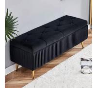 Generico Panca Contenitore con Gambe in Metallo Dorato - Pouf poggiapiedi Imbottito in Velluto con Bottoni per Soggiorno, Camera da Letto - Panca Moderna per Ingresso (Dimensioni: 100x40x45