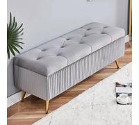 Generico Panca Contenitore con Gambe in Metallo Dorato - Pouf poggiapiedi Imbottito in Velluto con Bottoni per Soggiorno, Camera da Letto - Panca Moderna per Ingresso (Dimensioni: 80x40x45