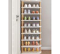 Generico Panca portascarpe impilabile in Legno a 9 Ripiani per Ingresso, Organizer Sottile a più Livelli in Bianco e Color Legno, Elegante mobiletto salvaspazio per Scarpe e Accessori
