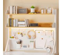 Generico Pannelli forati in Metallo e ripiano per scrivania a 2/3 Livelli, libreria Versatile con espositore per scrivania del Computer, Ufficio o dormitorio - Organizzatore salvaspazio