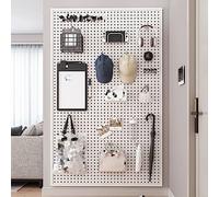 Generico Pannelli Organizer da Parete forati. Kit Organizer da Parete in Metallo Bianco con Pannello Forato e 10 Ganci per casa, Ufficio, Garage, Bagno e Officina - Ideale per un'organizzazione effic