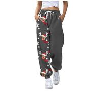Genérico Pantalon Fino Mujer Tallas Grandes Frescos Alta Elástica con Cordón Pantalones Largos Vintage Pantalón de Chándal Suave y Cómodo Danza Pilates Yoga Estampados Navideños
