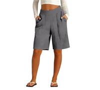 Generico Pantaloncini al Ginocchio da Donna con Tasche Culottes Estivi Pantaloni Capri Leggeri e Traspiranti Elastico in Vita Short Palestra Donna