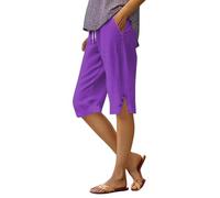 Generico Pantaloncini al Ginocchio da Donna con Tasche Culottes Estivi Pantaloni Capri Leggeri e Traspiranti Elastico in Vita Pantaloni Donna in Viscosa