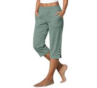 Generico Pantaloncini al Ginocchio da Donna con Tasche Culottes Estivi Pantaloni Capri per Il Regno Unito Orlo Diviso Bottoni Decorativi in Legno Leggeri e Traspiranti Elastico in Vita Traspirante