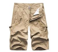 Generico Pantaloncini Cargo da Uomo Larghi Multitasche Cinque Quarti di Media Lunghezza (Khaki, 31)