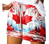 Generico Pantaloncini Casual Donna Estivi Canada Day Stampati con Legacci Vita Elastica E Tasche per Giornate Speciali Pantaloncini Femminili Tematici(Red, M)