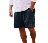 Generico Pantaloncini Corti da Uomo in Lino, Leggeri, Estivi, con Elastico, per Il Tempo Libero, con Coulisse e Tasche Short da Spiaggia S-5XL Casuale