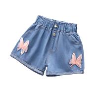 Generico Pantaloncini Cotone Estivi Rosso Bambina 11 Anni Jeans Kurz Shorts Baumwolle Mädchen 146/152 Kurze Hose Summer Kid Girls Rot Jeansshorts Kinder Schleifen Freizeithose mit Taschen Hot