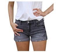 Generico Pantaloncini di Jeans da Donna Baggy Pantaloni Corti in Denim Casual Elastico in Vita Pants con Tasche Curvy Push Up Hotpants Morbidi Vintage Shorts Taglie Forti e Ragazza Streetwear