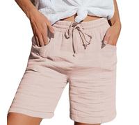 Generico Pantaloncini Donna Lino Casual Eleganti Bermuda con Tasche al Ginocchio Cotone Estivi Pantaloni di Lino Comodi Vita Alta Shorts Donna Vacanza Taglie Forti Sportivi Pantaloncini da Spiaggia
