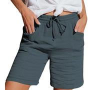 Generico Pantaloncini Donna Lino Casual Eleganti Bermuda con Tasche al Ginocchio Cotone Estivi Pantaloni di Lino Comodi Vita Alta Shorts Donna Vacanza Taglie Forti Sportivi Pantaloncini da Spiaggia