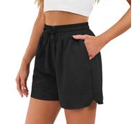 Generico Pantaloncini Donna Primavera Estate 2026 Colore Unito con Tasche Coulisse Vita Elastica vestibilità Larga Casual Basic Bermuda(Black, XXL)