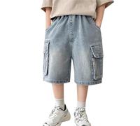 Generico Pantaloncini in Jeans da Ragazzo vestibilità Normale Morbido Corti Trekking per attività all'Aria Aperta Pantaloni Estivi Vita Elasticizzata Bambini dai 3 ai 14 Anni