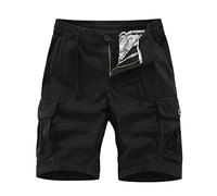 Generico Pantaloncini Trail Running Uomo-Pantaloncini da Uomo in Cotone con Tasche Fit Classic Comfort Pantaloncini Personalizzati Casual Pantaloni Cargo Neri