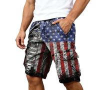 Generico Pantaloncini Uomo Leggeri Workwear con Stampa Independence Day, Tasche Multiple per L'Estate e Le celebrazioni