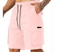 Generico Pantaloncini Uomo,Pantaloncini da Uomo,Cargo Multitasche con Cintura alla Casual da Protettivi Ciclismo (Red, M)