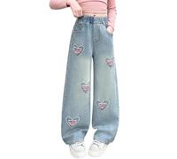 Generico Pantalone Jeans da Bambina Ragazza Pantaloni Casual per attività all'Aria Aperta con Fondo a Zampa Elasticizzati Tasche Abbigliamento Le Vacanze 2025 di Base Adolescenti dai 9 ai 16 Anni