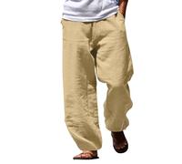 Generico Pantalone Uomo, Pantaloni Estivi Uomo Leggeri, Pantaloni Harem in Lino di Cotone da Uomo Pantaloni da Spiaggia Elastici in Vita con Coulisse Casual Pantaloni Larghi da Yoga