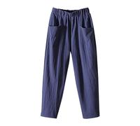 Generico Pantaloni 3/4 Donna Bianchi Estivi Pantaloni Capri Cotone E Lino Leggeri Larghi Pinocchietto con Tasche Eleganti Cotone Casual Taglie Forti Pantalone Cropped Ampi Curvy Pinocchietti Palazzo