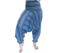 Generico Pantaloni Aladino Estivi Unisex a Vita Alta, Harem Multicolore a Gamba Larga, Strisce Colorate, Elastico in Vita, Cotone, Ali Baba (IT, Testo, Taglia Unica, Regular, Regular, Cielo Blu)