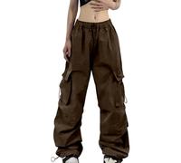 Generico Pantaloni alla Turca Leggeri Pantaloni Cargo Estivi da Donna, Modello Paracadute, vestibilità Ampia, Tasca, Stile Vintage da Strada Tute Calde (Brown, XL)