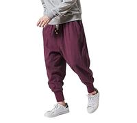 Generico Pantaloni Baggy da Uomo in Stile Harem Giapponese Kirakuco Pantaloni Cotone e Lino Pantaloni Casual Lunghi Cavallo Basso Hip-Hop Joggers Pantalaccio Calzoncini Streetwear