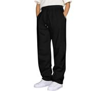 Generico Pantaloni Bambino Comodi con Vita Elastica E Laccetti Largo Fit Joggers con Bottoniera Casual per Bambini E Adolescenti Pantaloni della Tuta con Vita Alta(Black, 15-16 Years)