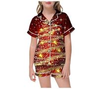Generico Pantaloni Bambino Set Notte Completo con Tasche Magica vestibilità Camicia Abbinata Pantaloni Comodi Ideale FESTIVITÀ Natalizie Regalo Perfetto (Red, 8-9 Years)