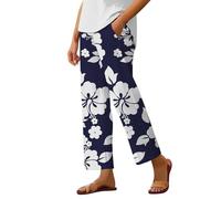 Generico Pantaloni Capri Donna Estivi-Pantaloni Capri Larghi da Spiaggia con Stampa Floreale Boho Casual da Donna A Righe con Elastico in Vita E Coulisse Estivi E Primaverili