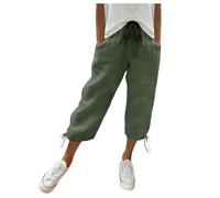 Generico Pantaloni Capri Donna in Misto Lino con Tasche E Vita Elastica per L’Estate Pantaloni Comodi E Leggeri E Freschi per Le Giornate Calde E Le Vacanze al Mare