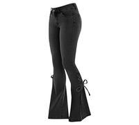 Generico Pantaloni Cargo Donna, Pantalone Donna Comodo,Jeans in Denim Elasticizzato con Lacci a Vita Media e Fondo Svasato Pantalonis Trousers Joggers Trekking