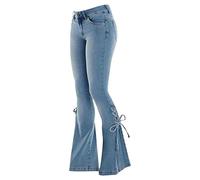 Generico Pantaloni Cargo Donna, Pantalone Donna Comodo,Jeans in Denim Elasticizzato con Lacci a Vita Media e Fondo Svasato Pantalonis Trousers Joggers Trekking