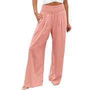 Generico Pantaloni Cargo Donna, Pantalone Donna Elegante,Palazzo in Lino Eleganti con Vita Alta e Gamba Larga per Casual e Spiaggia