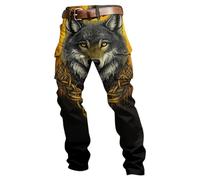 Generico Pantaloni Cargo Ispirati alla Mitologia Norrena con Tasca Multiuso e Stampa per Stile Streetwear Casual