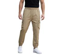 Generico Pantaloni Cargo Uomo Estivi Verde Tasca Cargo Laterale Bottone Ginocchia Rinforzate Beige Chiaro